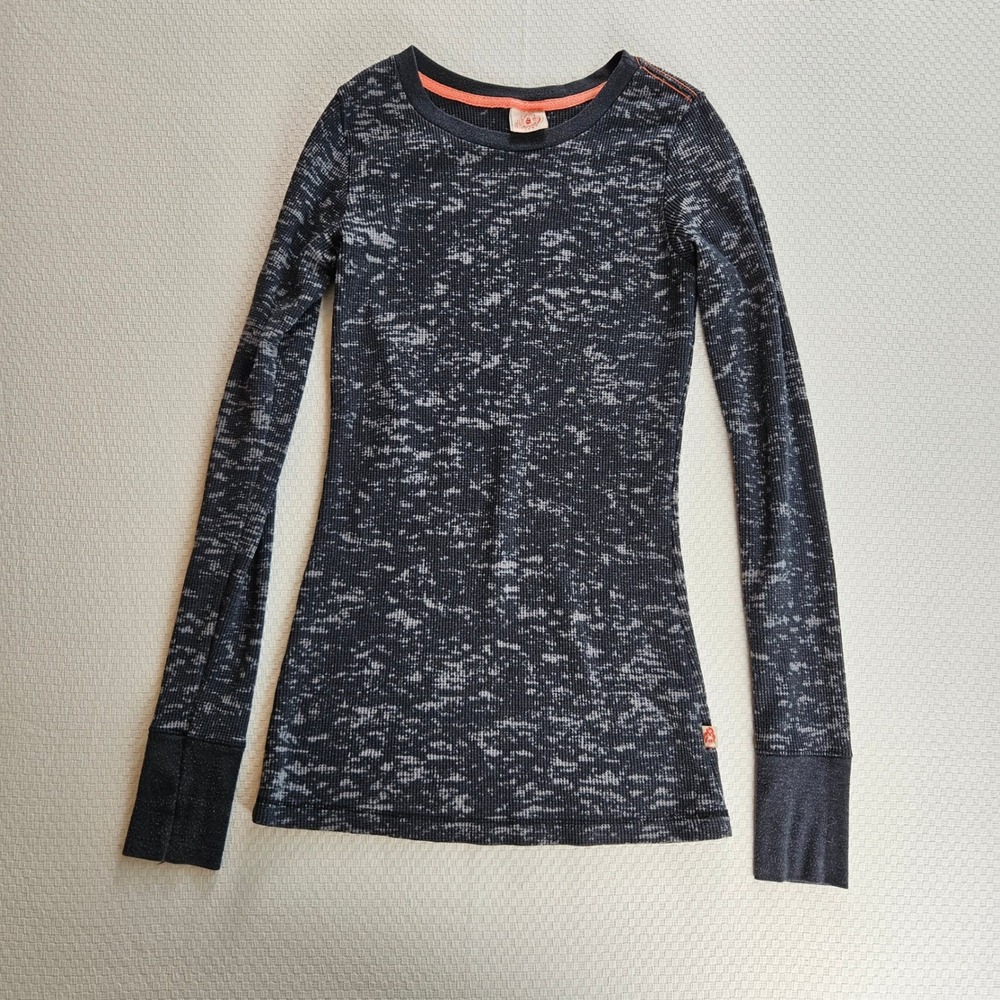 Curious Gypsy Womens Waffle Knit Thermal Top Long Sleeve Space Dye Gray Indie S